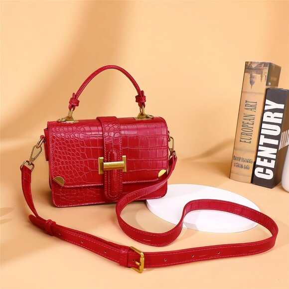 Women's A-red Leather Satchel Small Classy Crossbody Bag Purse Fashion Handbag - Picture 7 of 7